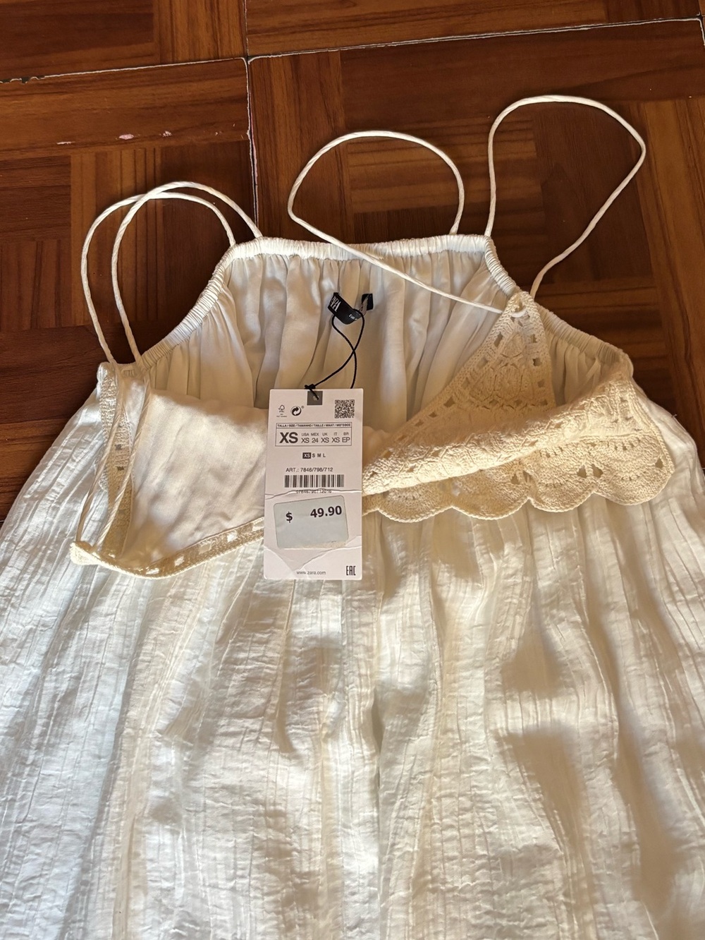 Zara White Crochet-Gauze Babydoll Mini Dress - Picture 4 of 6